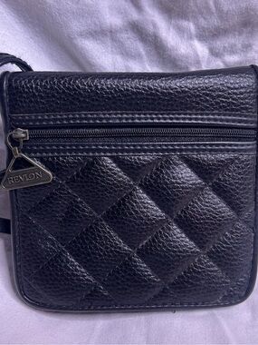 NWOT REVLON Black Quilted Leatherette Crossbody with Logo Charm